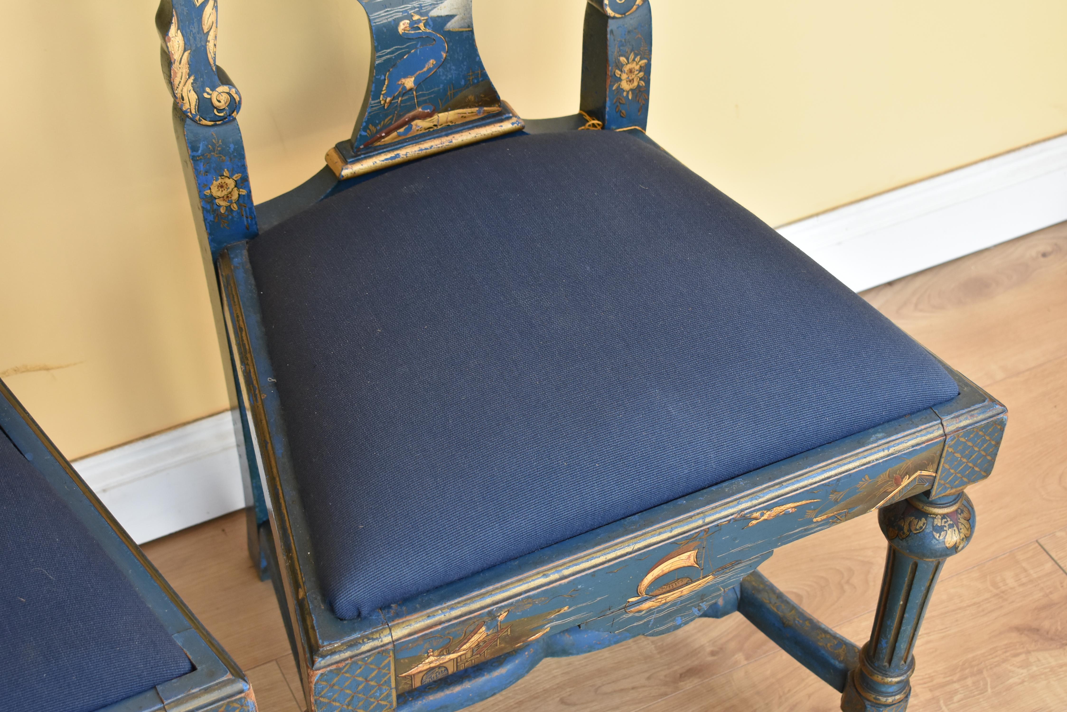 Early 20th Century Queen Anne Style Chinoiserie Chairs 7