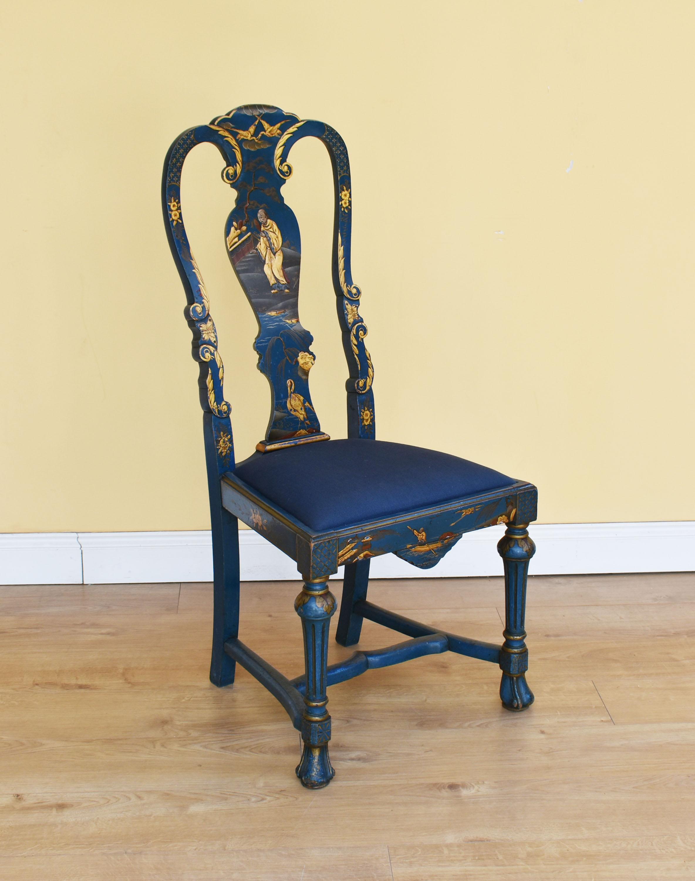 Early 20th Century Queen Anne Style Chinoiserie Chairs 8