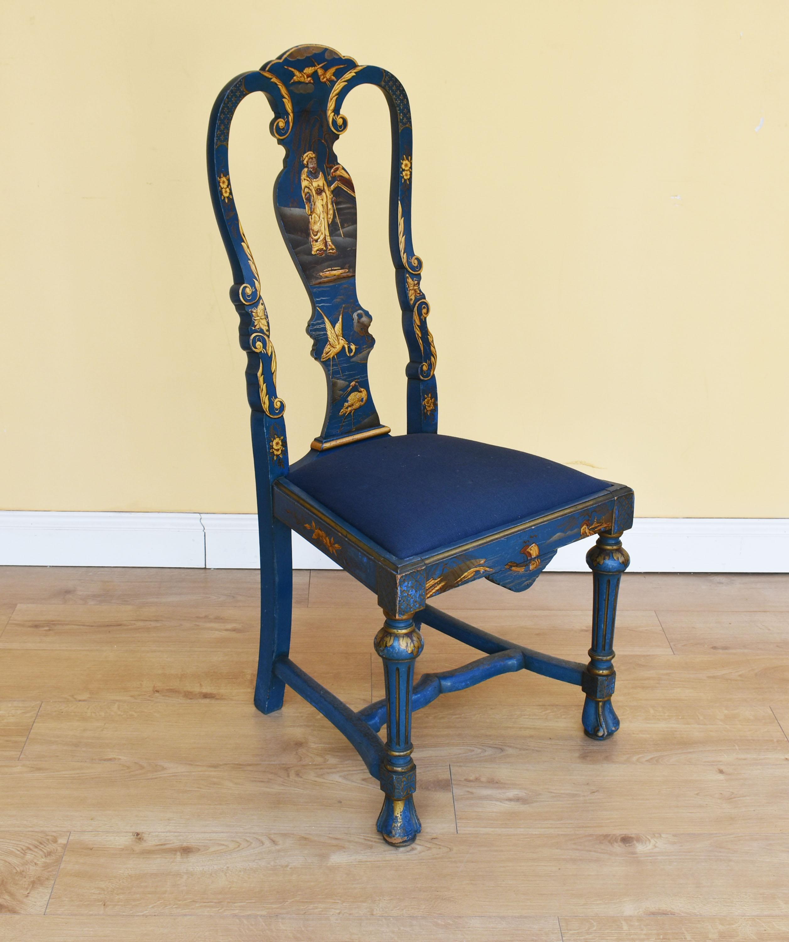 Early 20th Century Queen Anne Style Chinoiserie Chairs 10