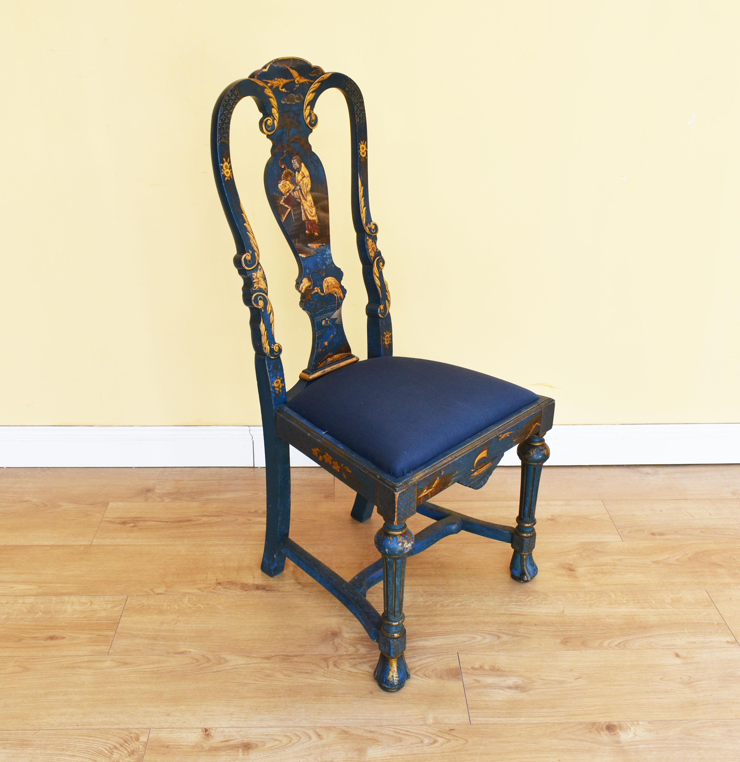 Early 20th Century Queen Anne Style Chinoiserie Chairs 12