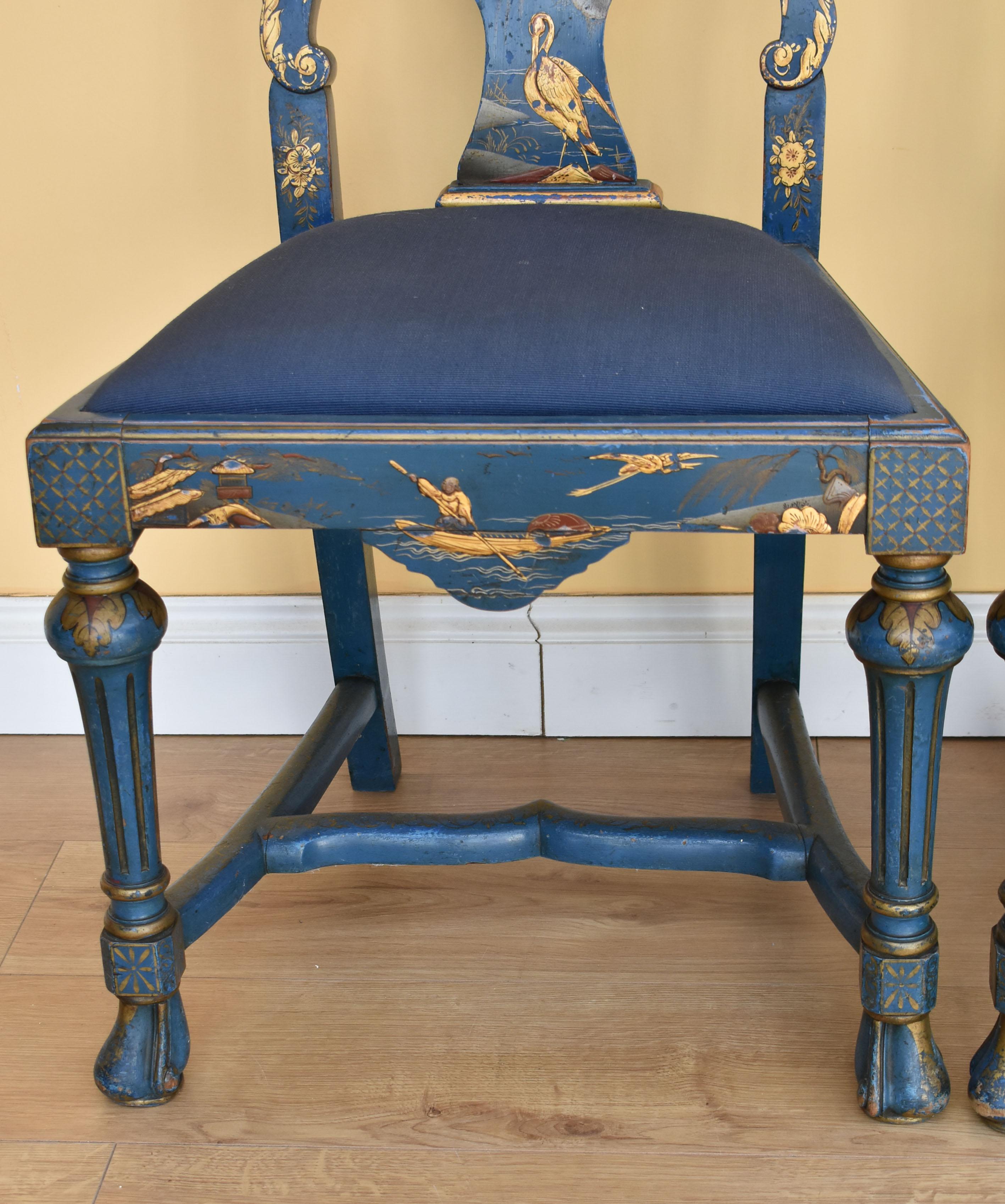 English Early 20th Century Queen Anne Style Chinoiserie Chairs