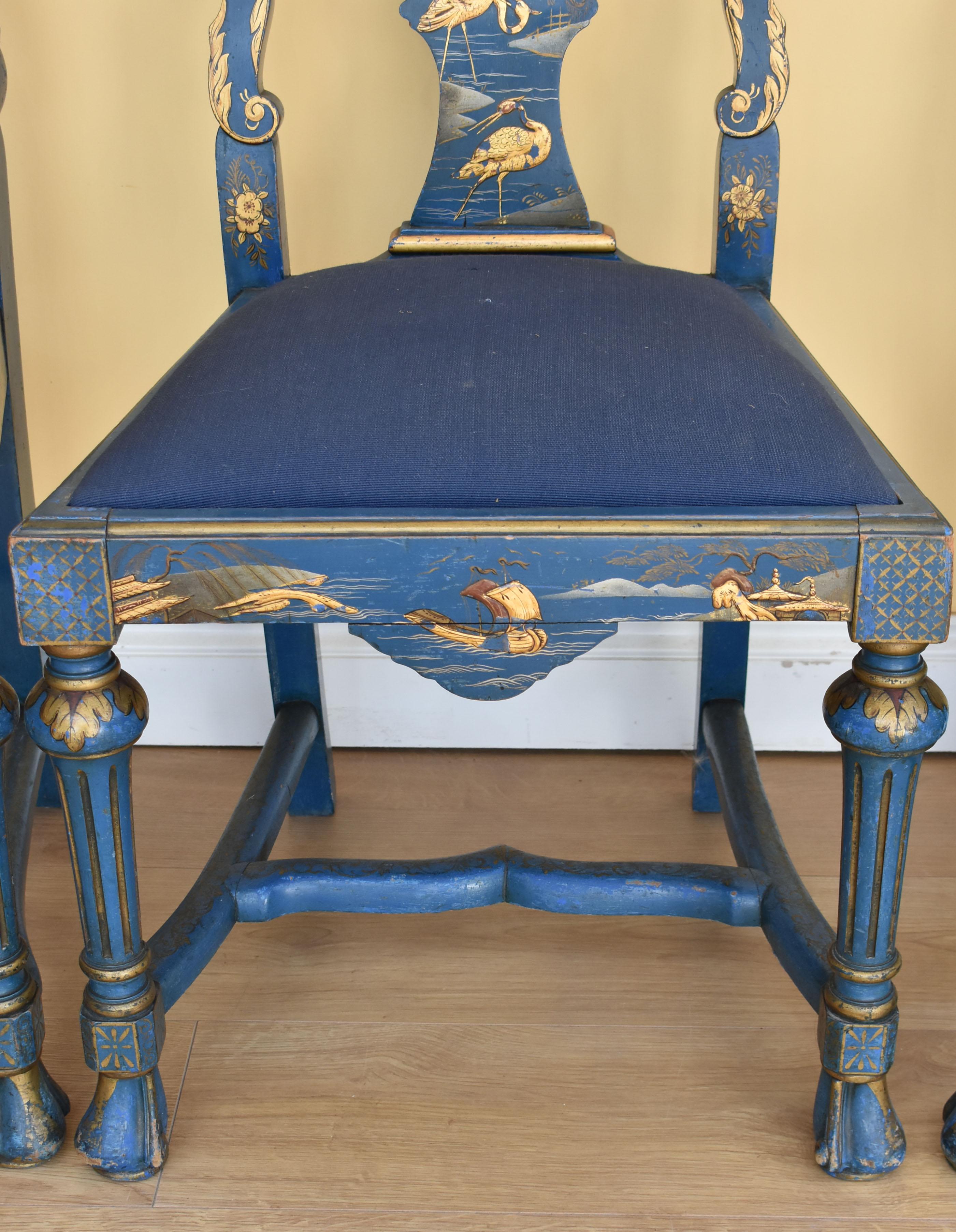 Early 20th Century Queen Anne Style Chinoiserie Chairs 1
