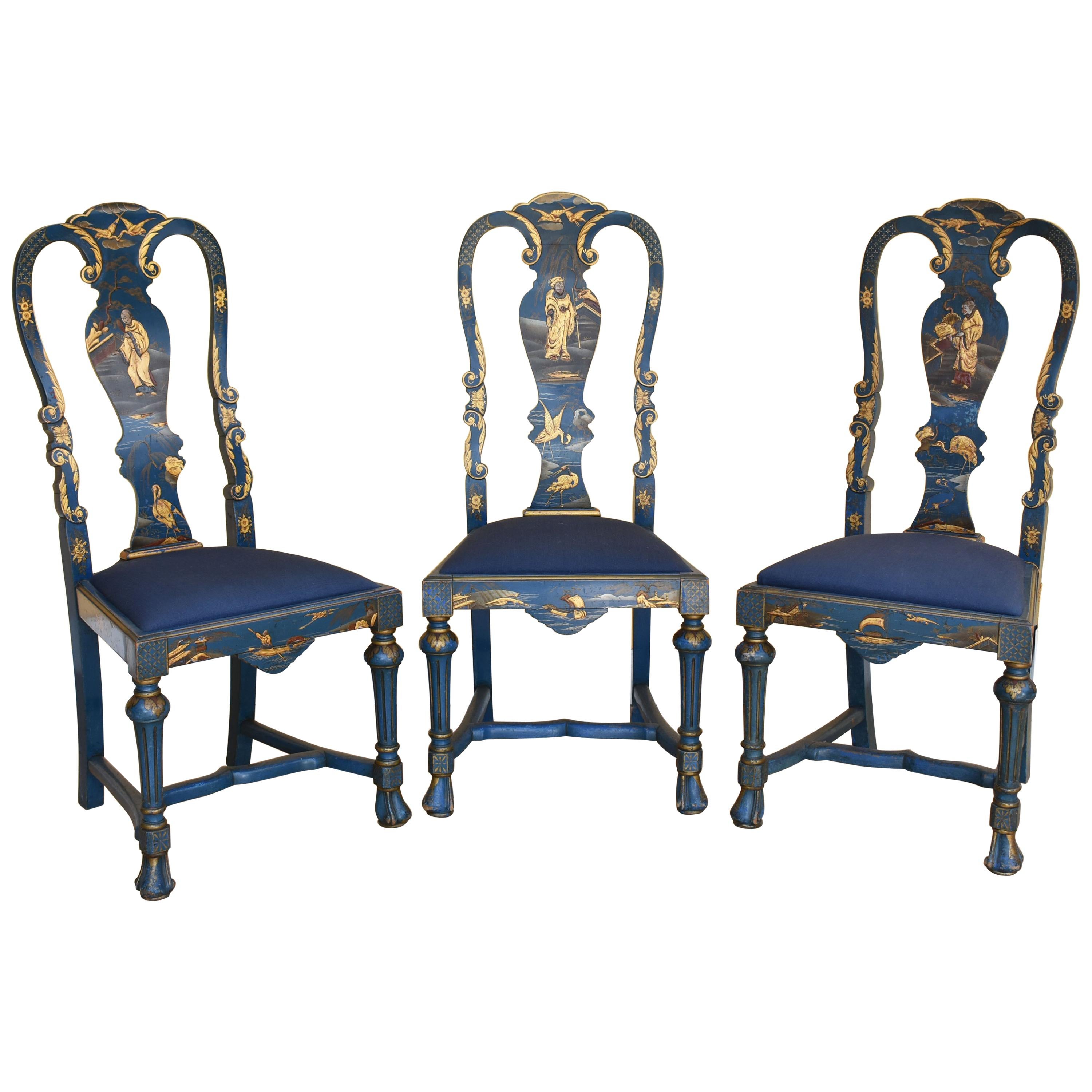 Early 20th Century Queen Anne Style Chinoiserie Chairs