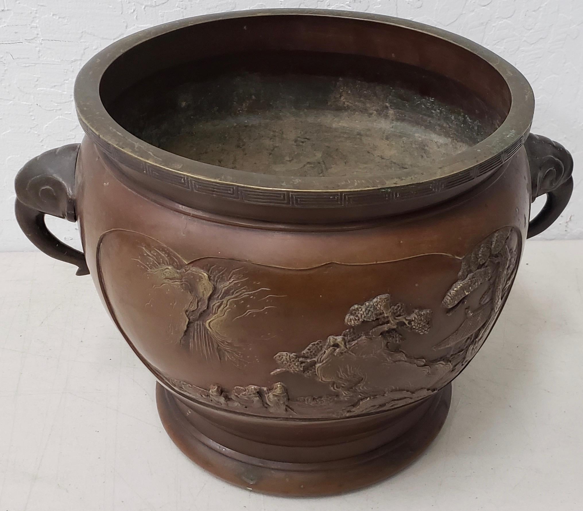 Chinese Export Early 20th Century Raised Relief Chinese Bronze Planter, circa 1920s