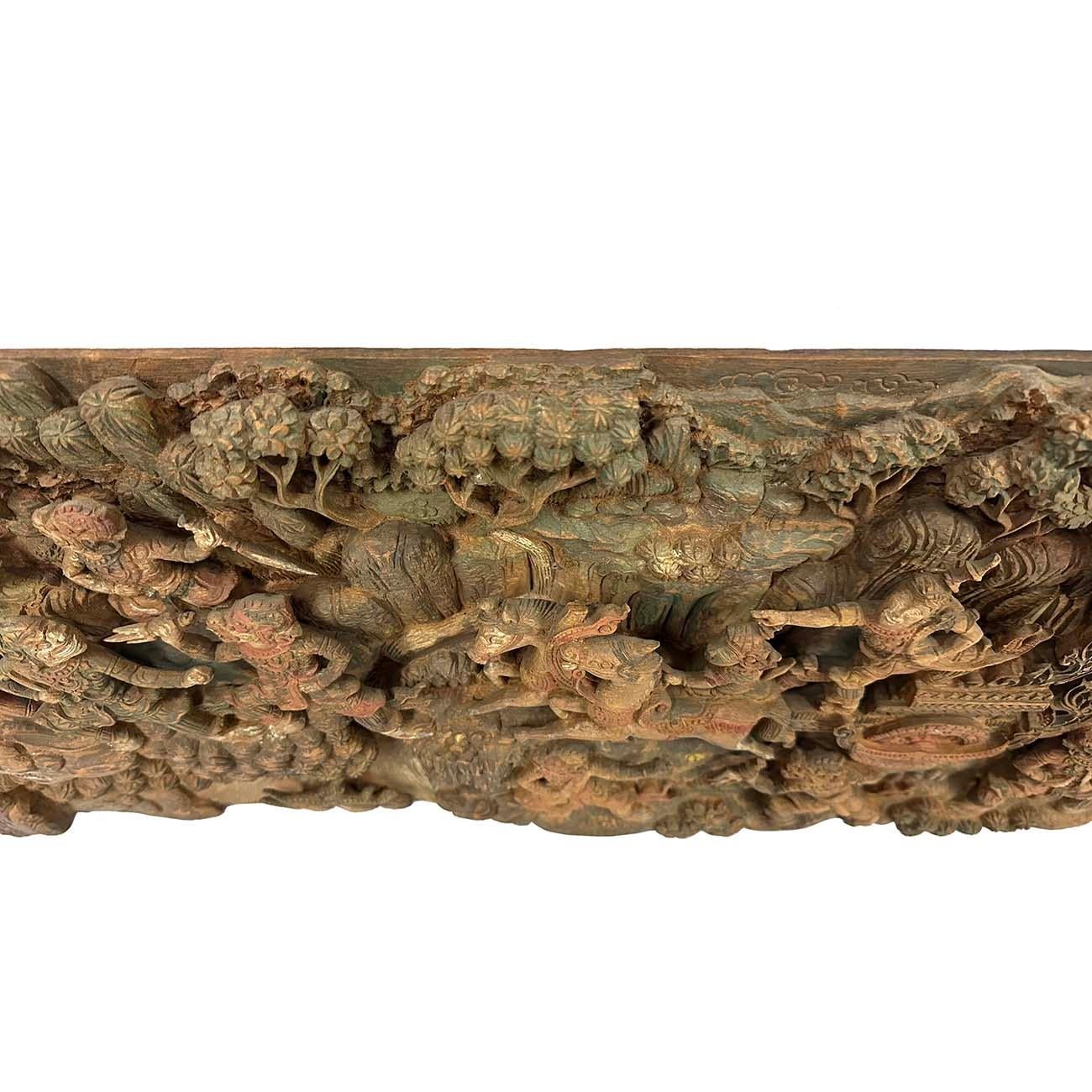 Early 20th Century Ramayana Scene Wood Carving, Wall Hanging For Sale 1