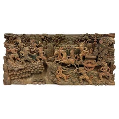 Début du 20e siècle Scène de Ramayana, sculpture en Wood Wood, suspension murale