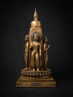 Early 20th century Rare antique bronze stupa with four bronze Buddha statues
