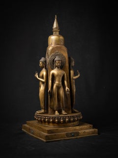 Early 20th century Rare antique bronze stupa with four bronze Buddha statues