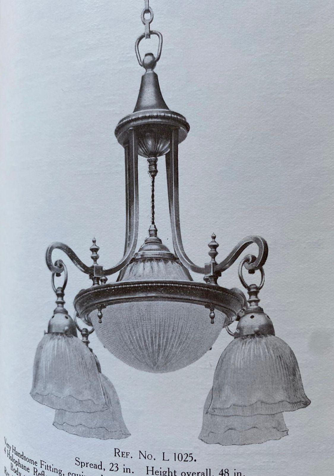 Early 20th Century Rare Brass & Prismatic Glass Holophane Chandelier Lantern 10