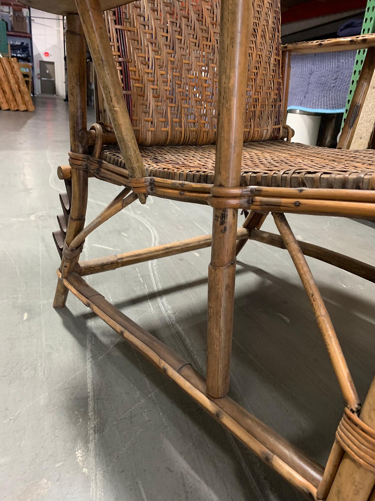 Early 20th Century Rattan and Bamboo Folding Chaise Lounge with Adjustable Back 8