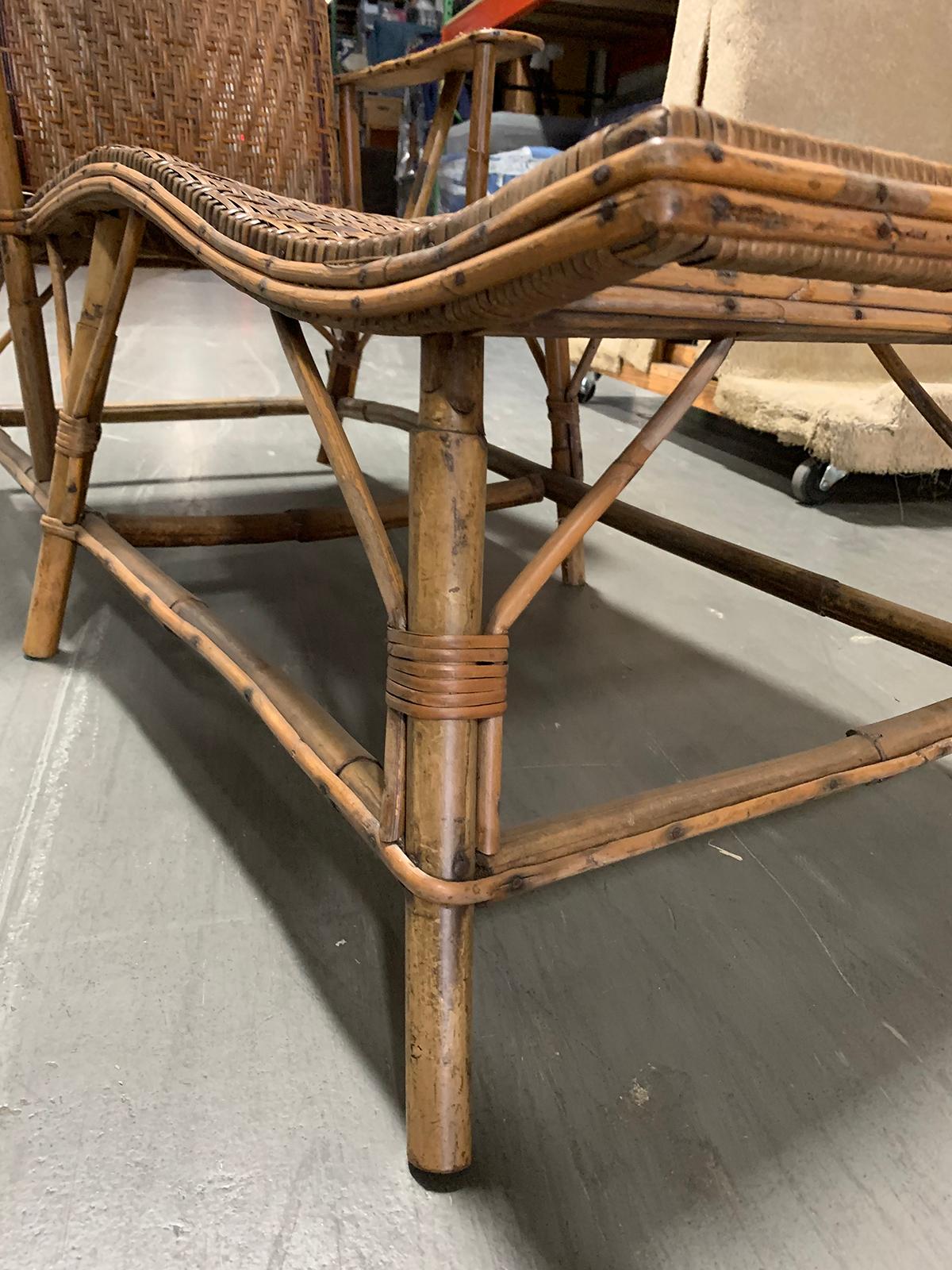Early 20th Century Rattan and Bamboo Folding Chaise Lounge with Adjustable Back 9