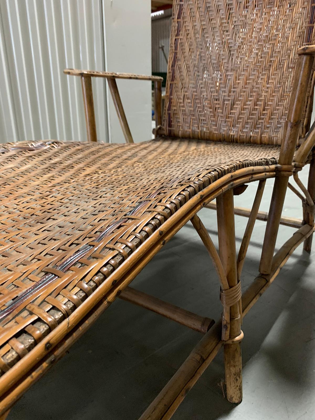 Early 20th Century Rattan and Bamboo Folding Chaise Lounge with Adjustable Back 11