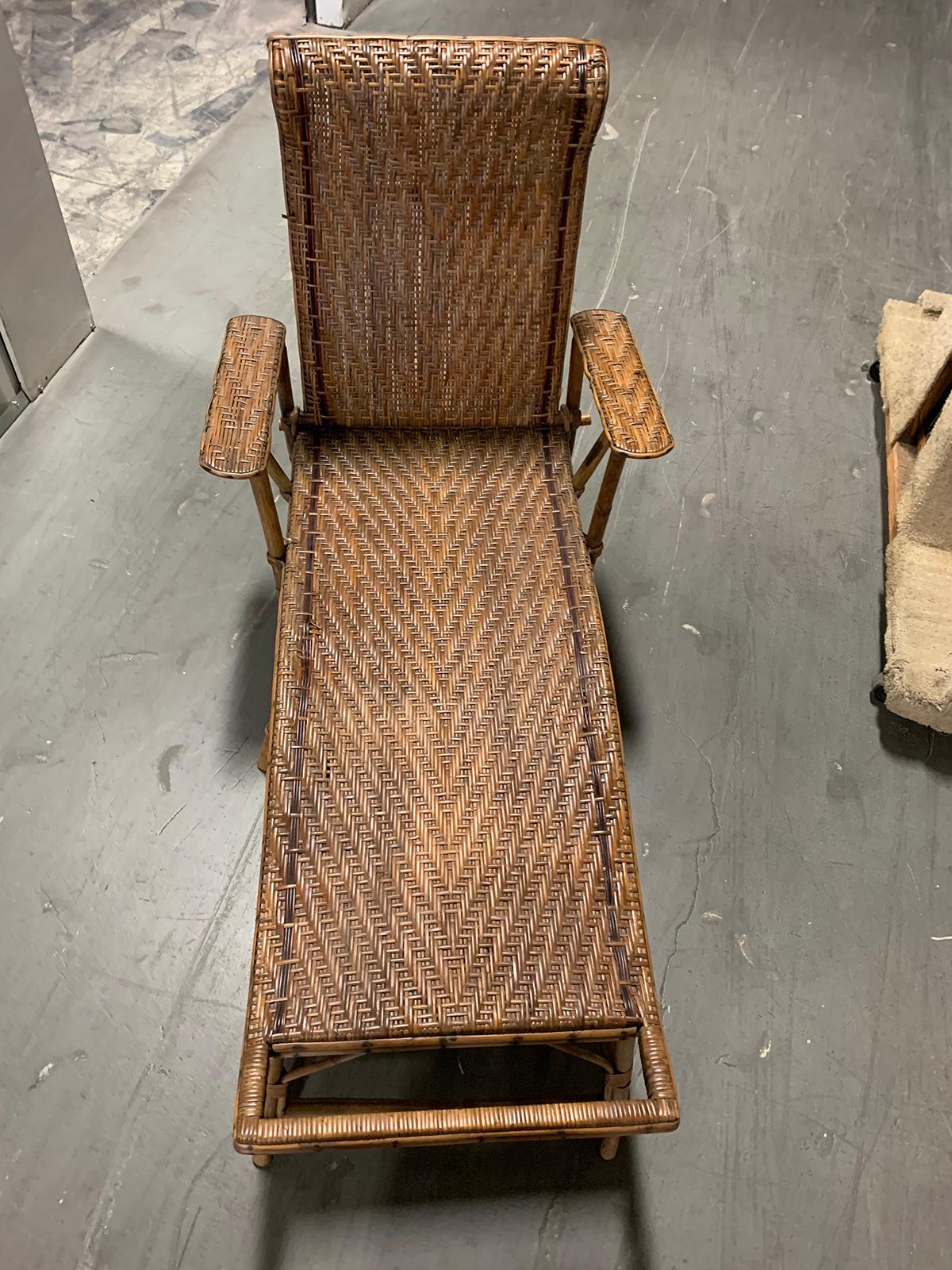 Early 20th Century Rattan and Bamboo Folding Chaise Lounge with Adjustable Back 2