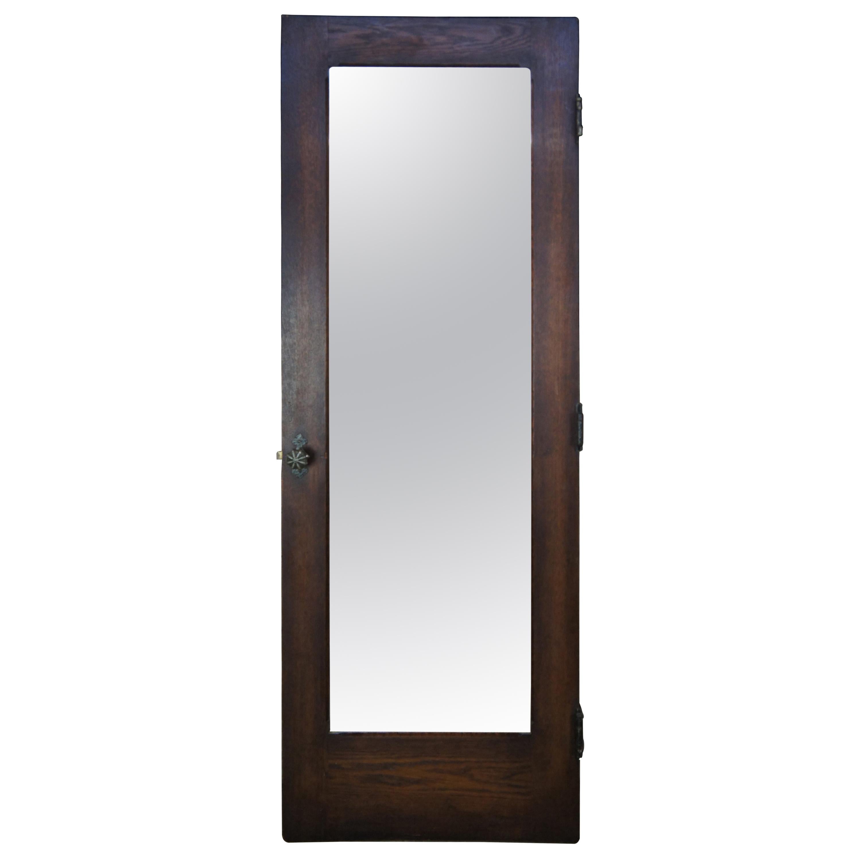 Early 20th Century Reclaimed Spanish Revival Oak Mirrored Bedroom Closet Door