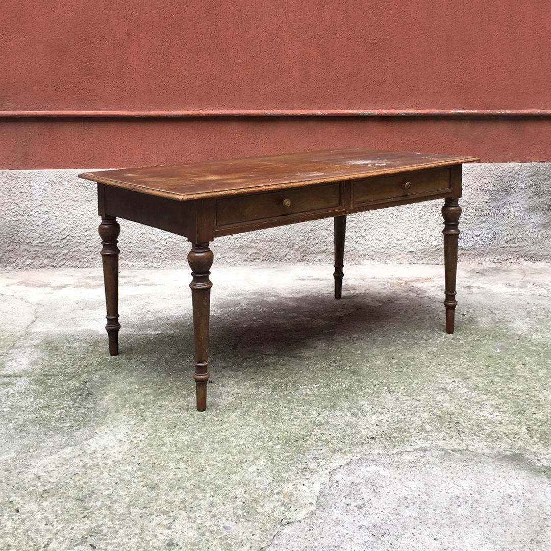 Neoclassical Revival Early 20th Century Rectangular Walnut Kitchen Table with Turned Legs, 1900s