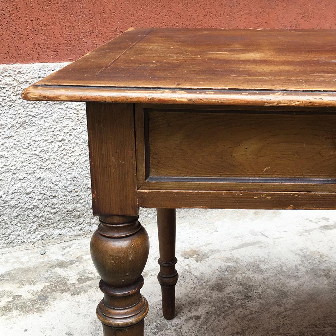 Early 20th Century Rectangular Walnut Kitchen Table with Turned Legs, 1900s 2