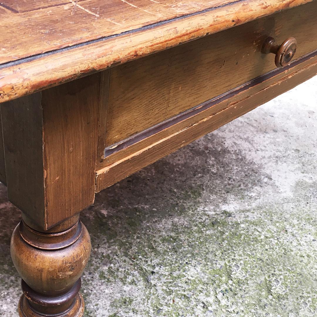 Early 20th Century Rectangular Walnut Kitchen Table with Turned Legs, 1900s 3