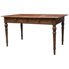 Early 20th Century Rectangular Walnut Kitchen Table with Turned Legs, 1900s
