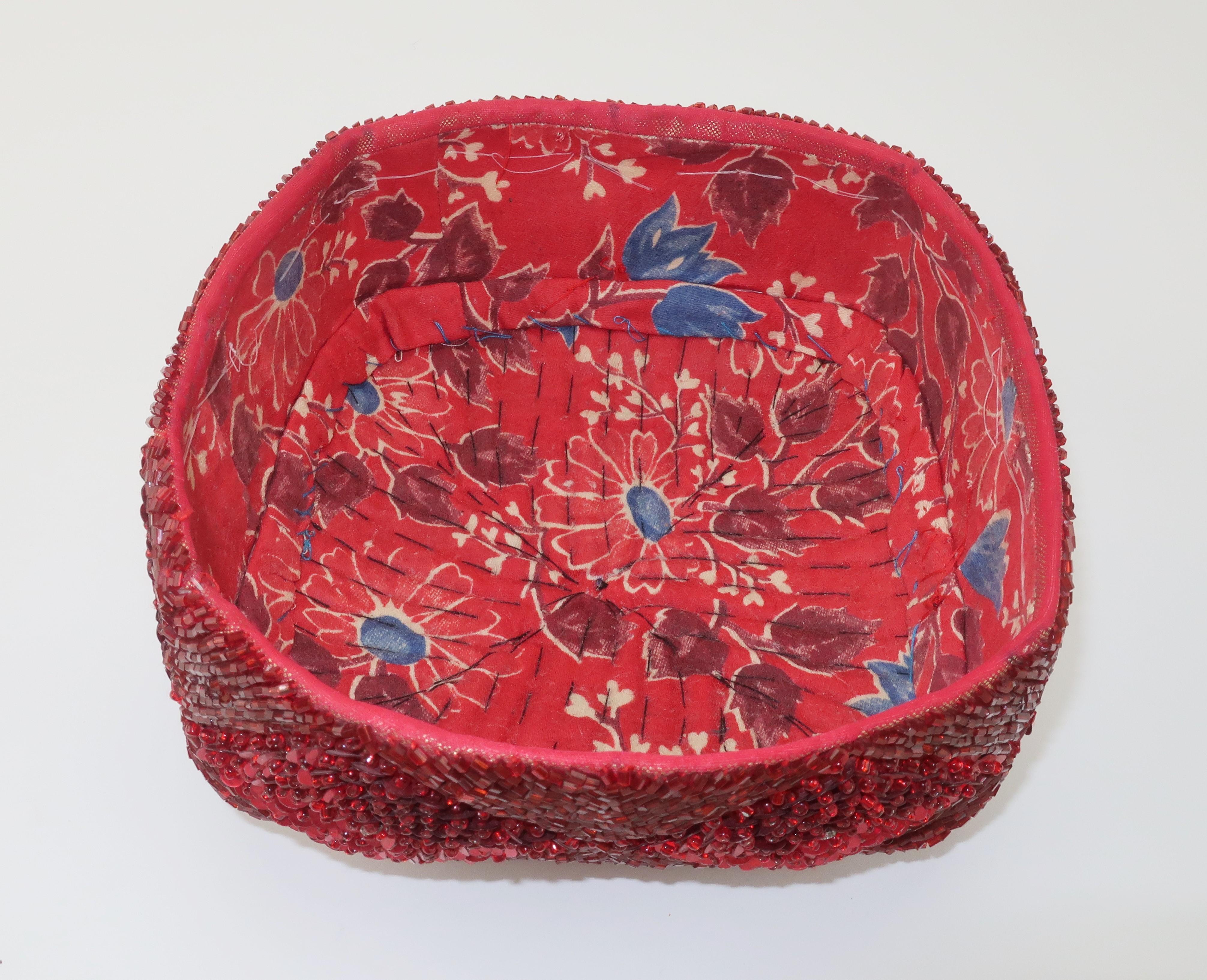 Early 20th Century Red Bead & Sequin Central Asian Hat For Sale 2
