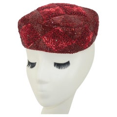 Vintage Early 20th Century Red Bead & Sequin Central Asian Hat