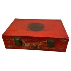 Early 20th Century Red Lacquered Chinese Trunk with Brass Hardware