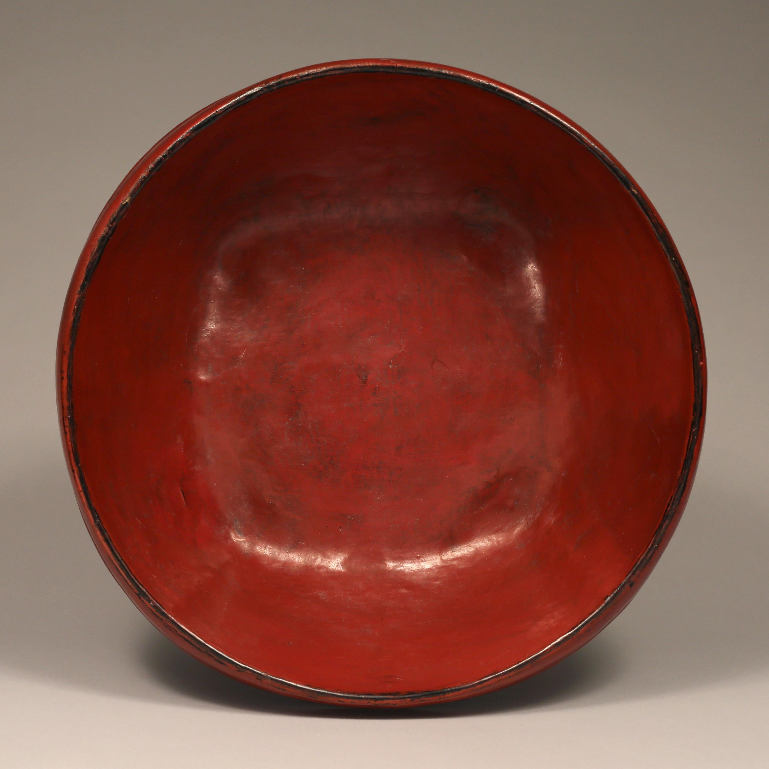 Tribal Early 20th Century Red Lacquered Offering Bowl, Burma