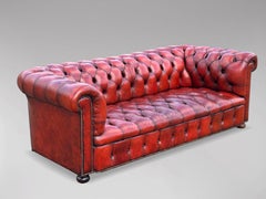 Early 20th Century Red Leather 3-Seater Chesterfield Sofa