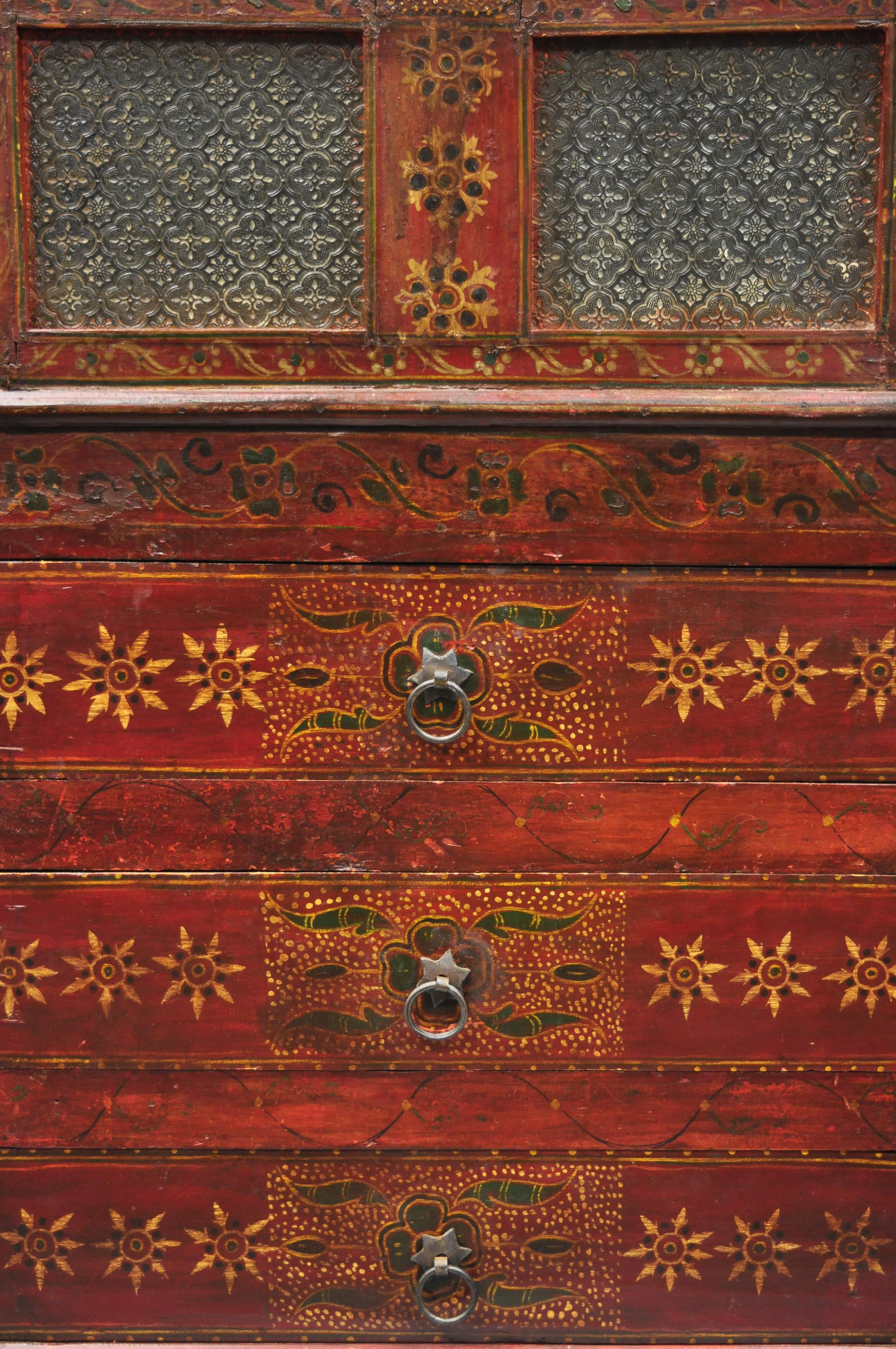 Early 20th Century Red Painted Mongolian Asian Tibetan Boho Cupboard Cabinet 7