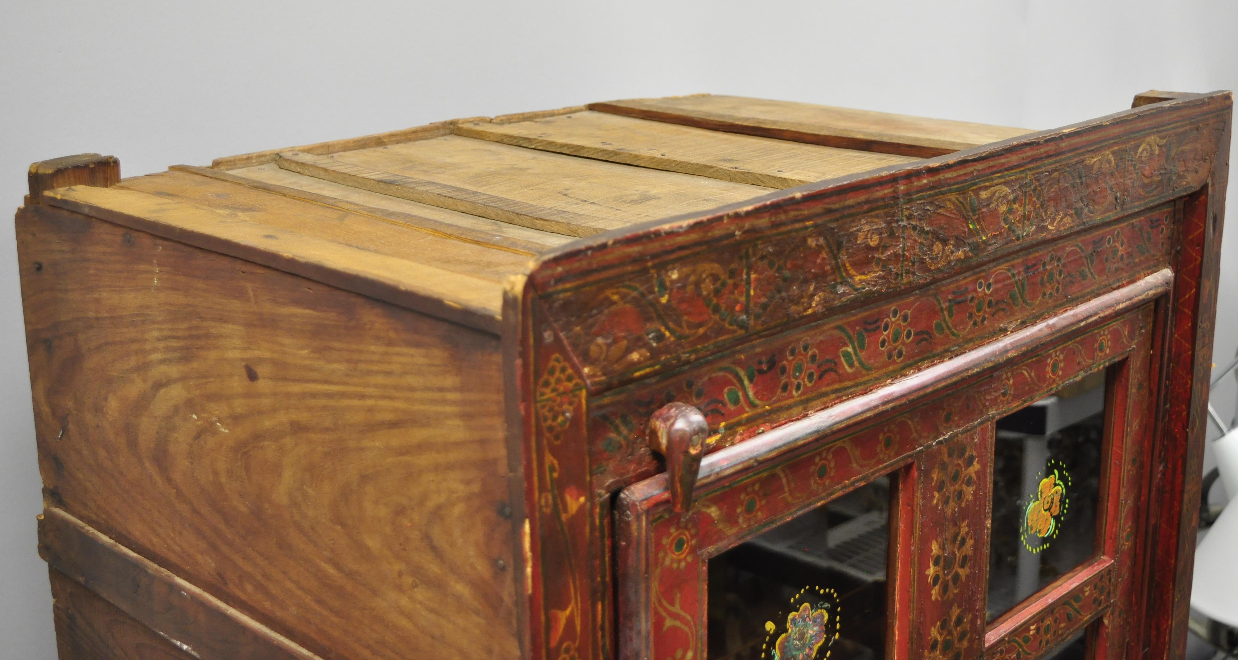 Early 20th Century Red Painted Mongolian Asian Tibetan Boho Cupboard Cabinet 1