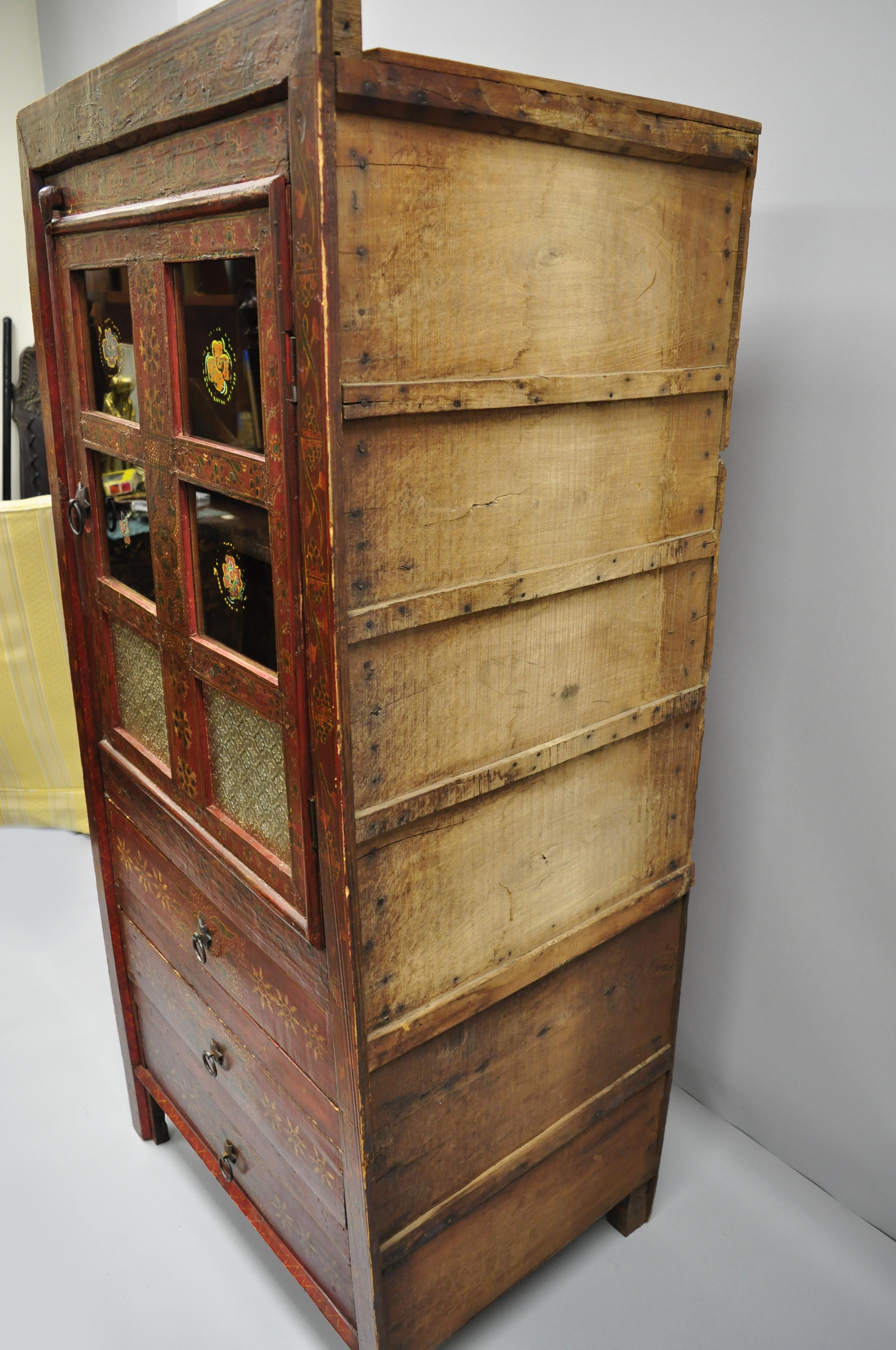 Early 20th Century Red Painted Mongolian Asian Tibetan Boho Cupboard Cabinet 3