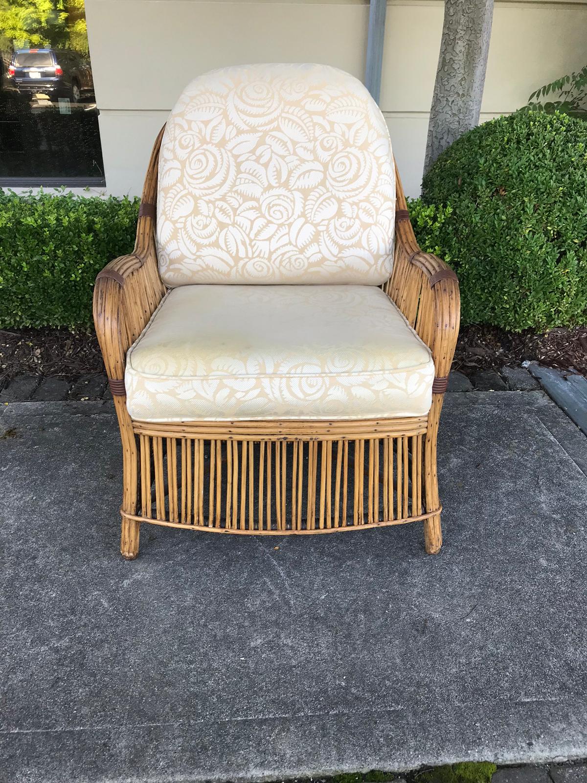 Early 20th Century Reed Armchair with Upholstered Seat and Back In Good Condition In Atlanta, GA