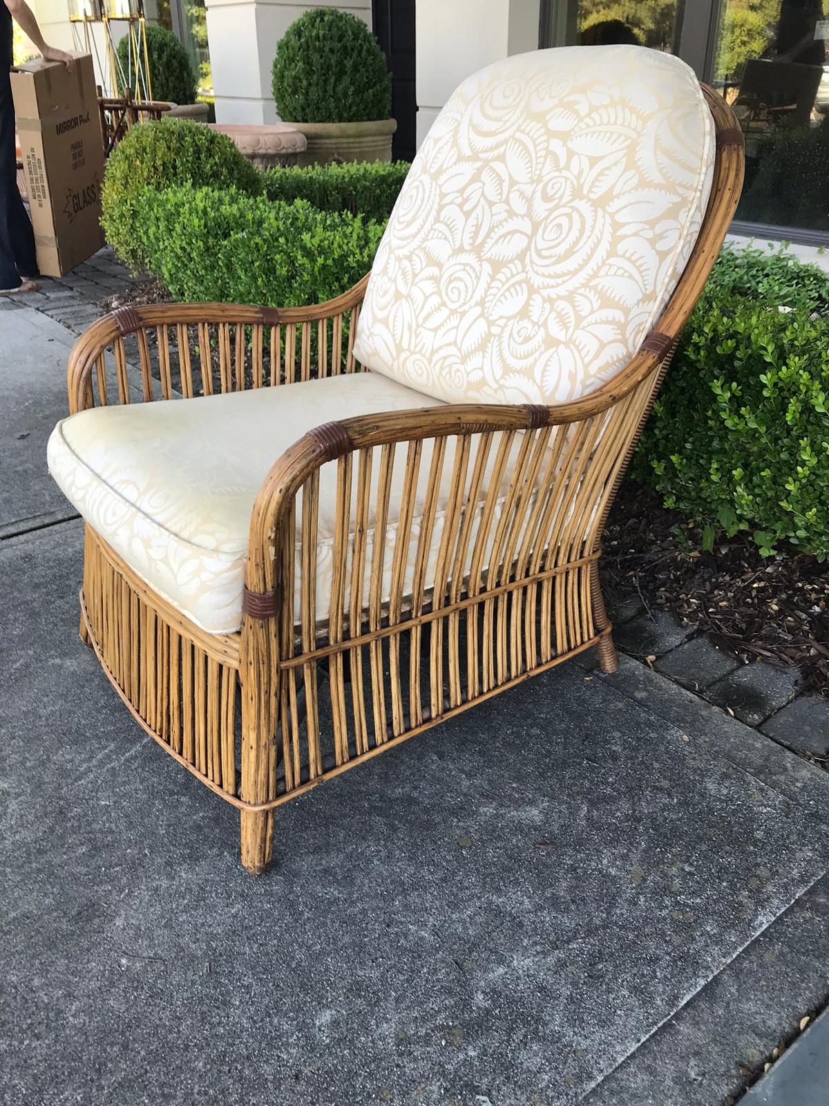 Early 20th Century Reed Armchair with Upholstered Seat and Back 1