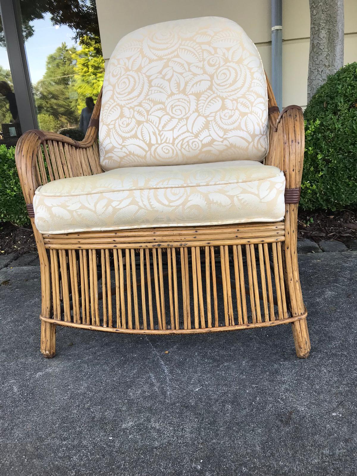 Early 20th Century Reed Armchair with Upholstered Seat and Back 4