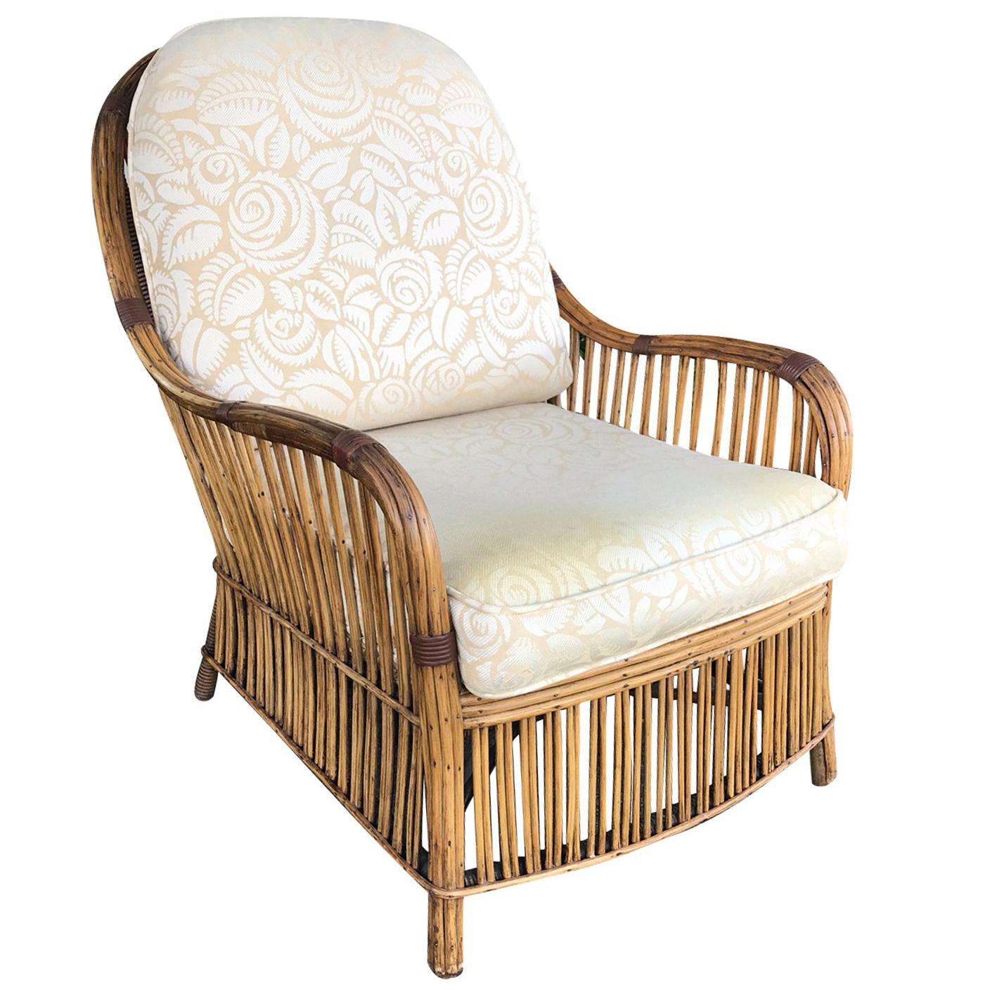 Early 20th Century Reed Armchair with Upholstered Seat and Back