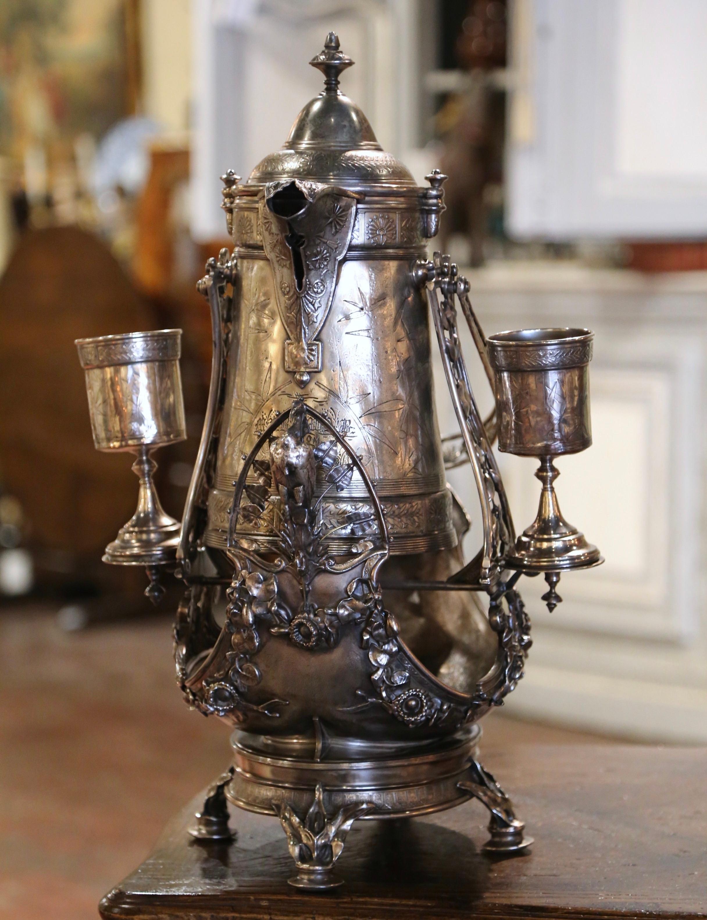 Art Nouveau Early 20th Century Reed & Barton Samovar on Separate Base with Goblets For Sale