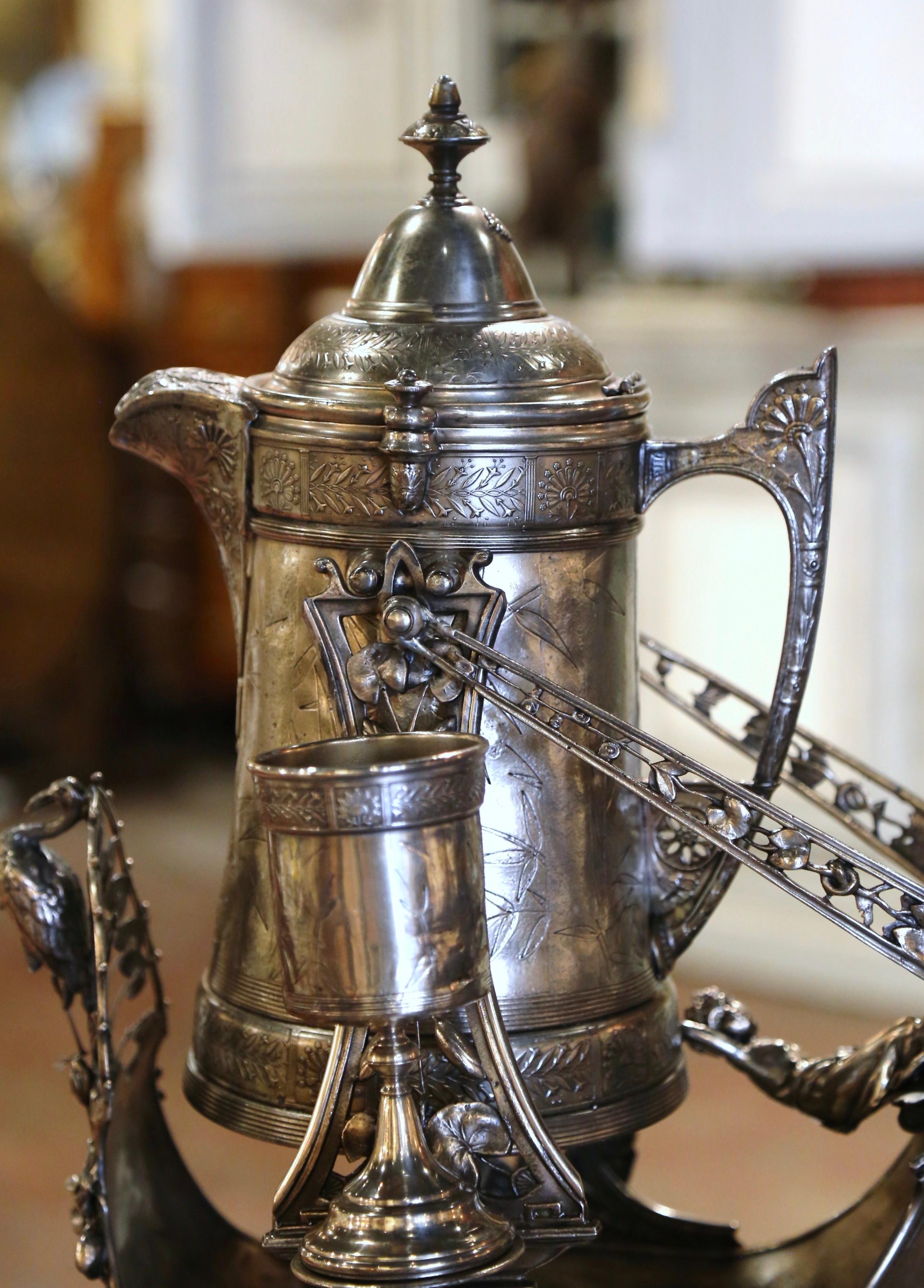 Silvered Early 20th Century Reed & Barton Samovar on Separate Base with Goblets For Sale