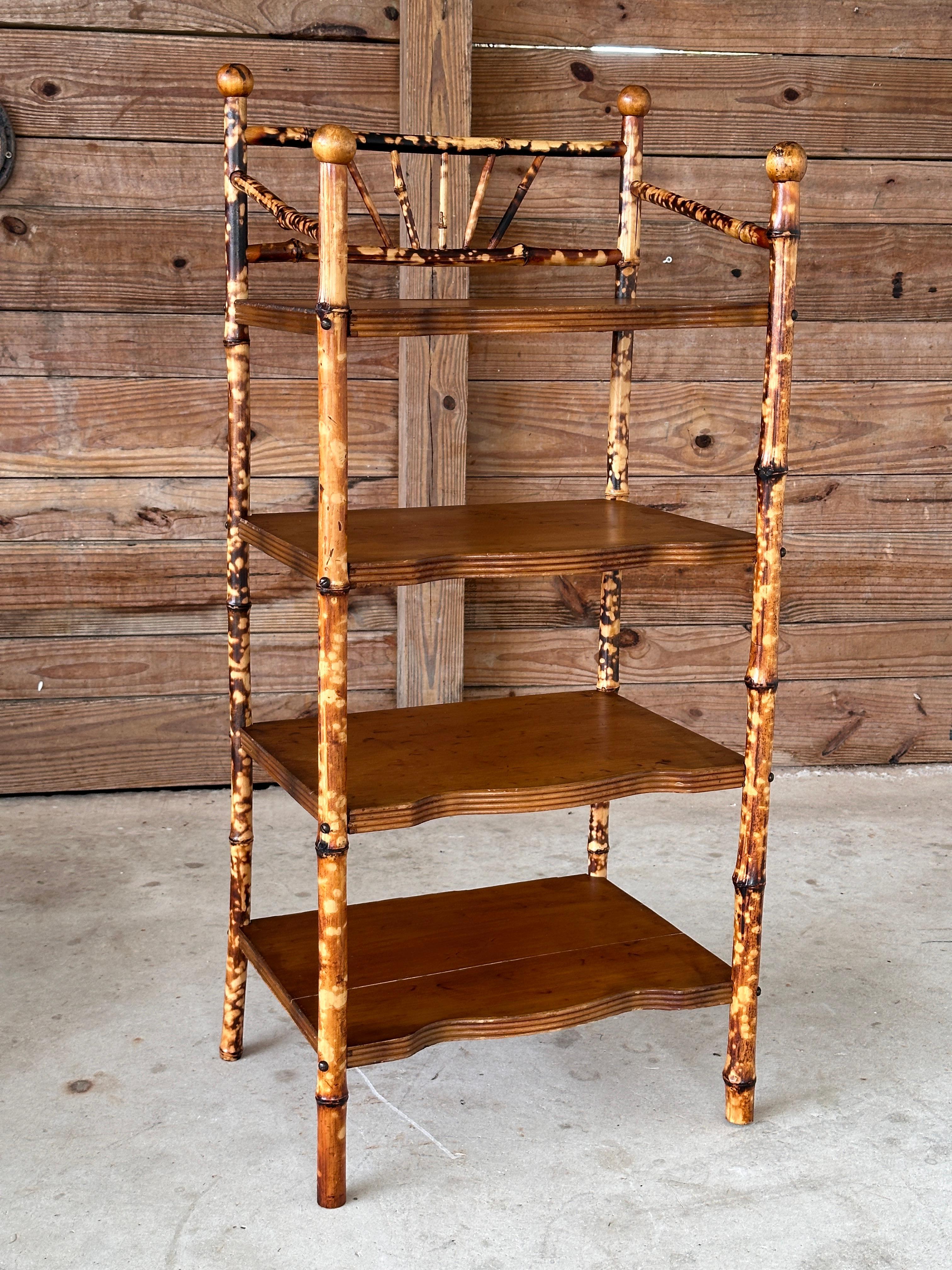 Early 20th Century Refinished Scorched English Bamboo shelf 10