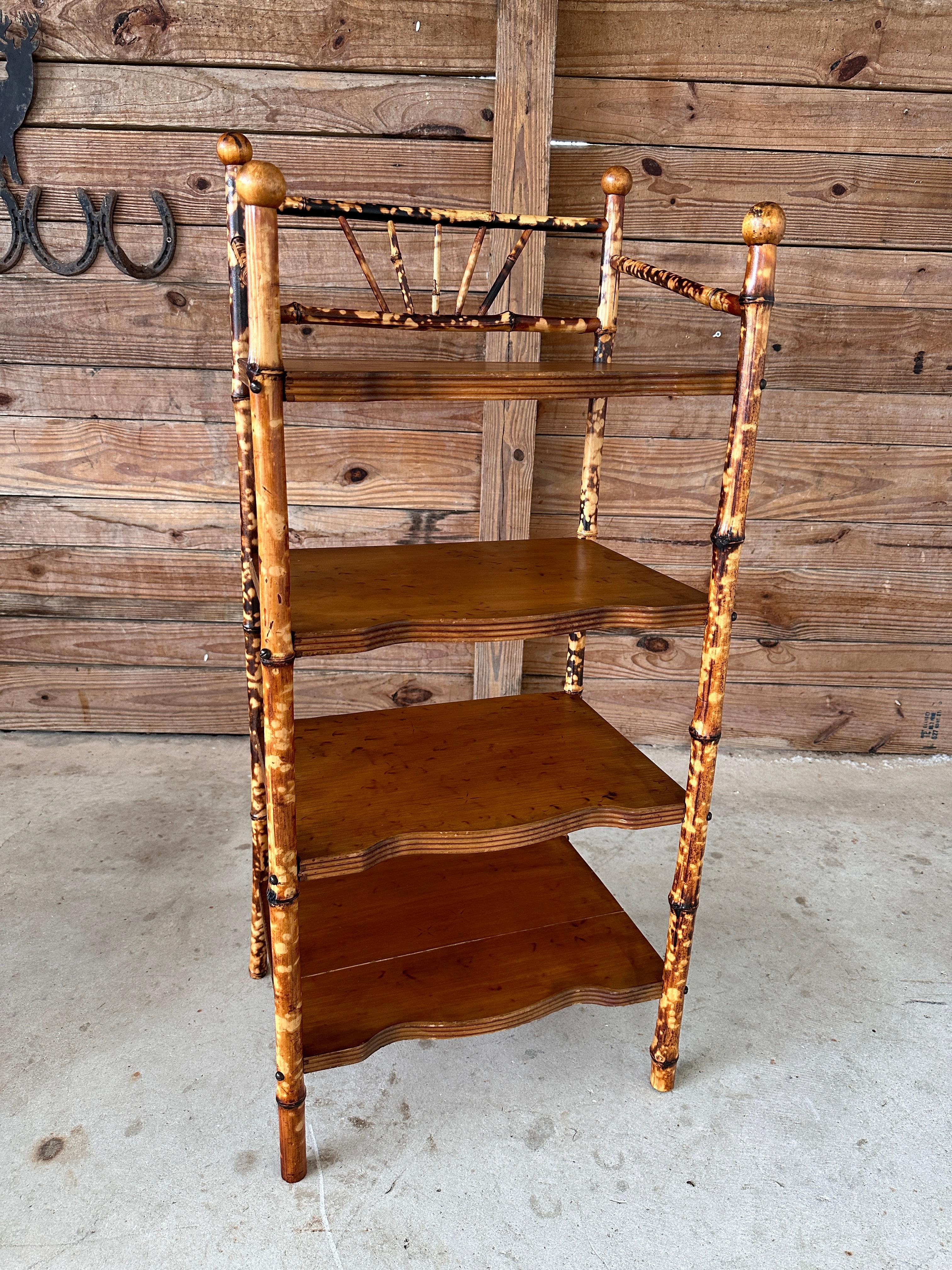 Early 20th Century Refinished Scorched English Bamboo shelf 12