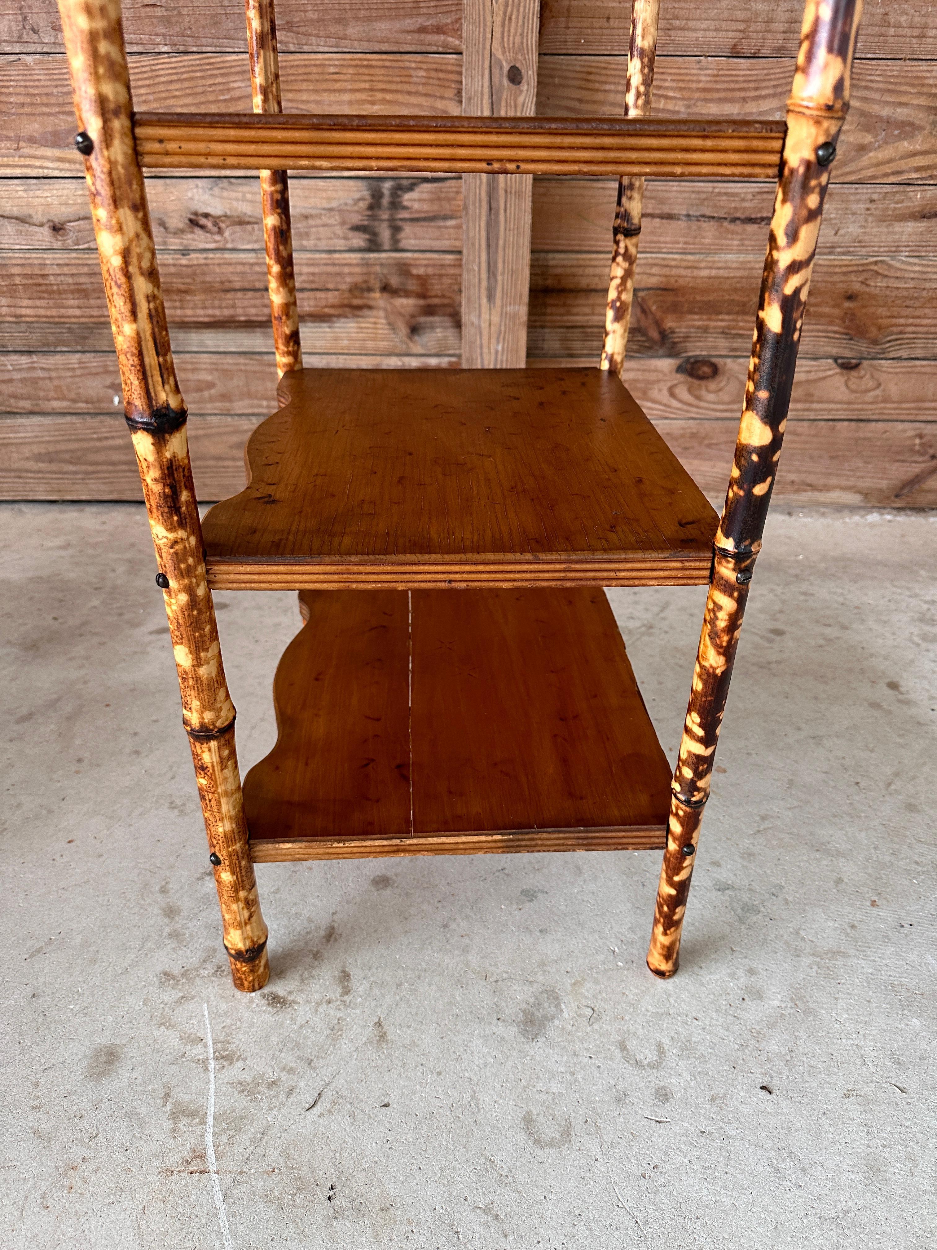 Early Victorian Early 20th Century Refinished Scorched English Bamboo shelf