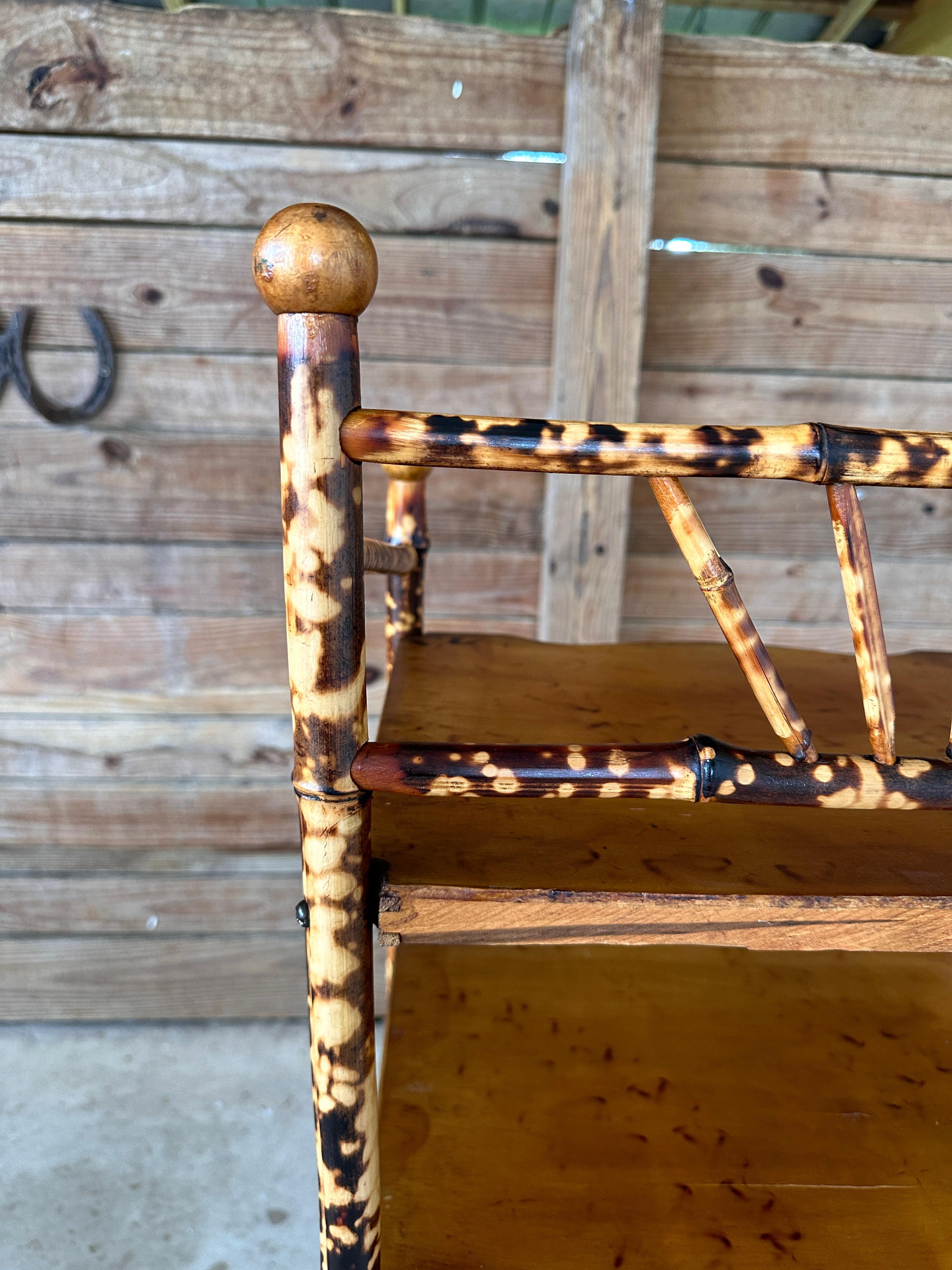 Early 20th Century Refinished Scorched English Bamboo shelf 1