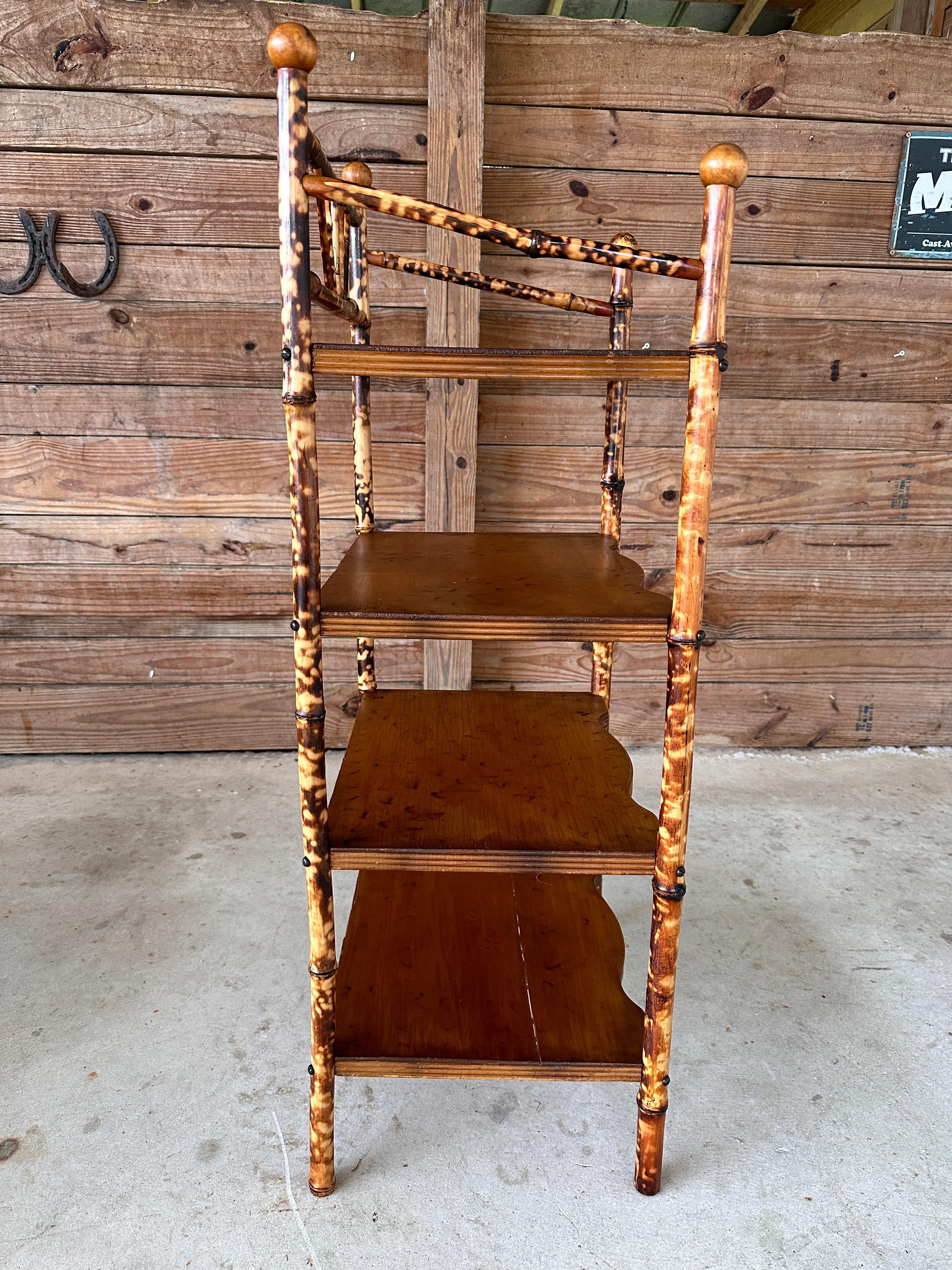 Early 20th Century Refinished Scorched English Bamboo shelf 4