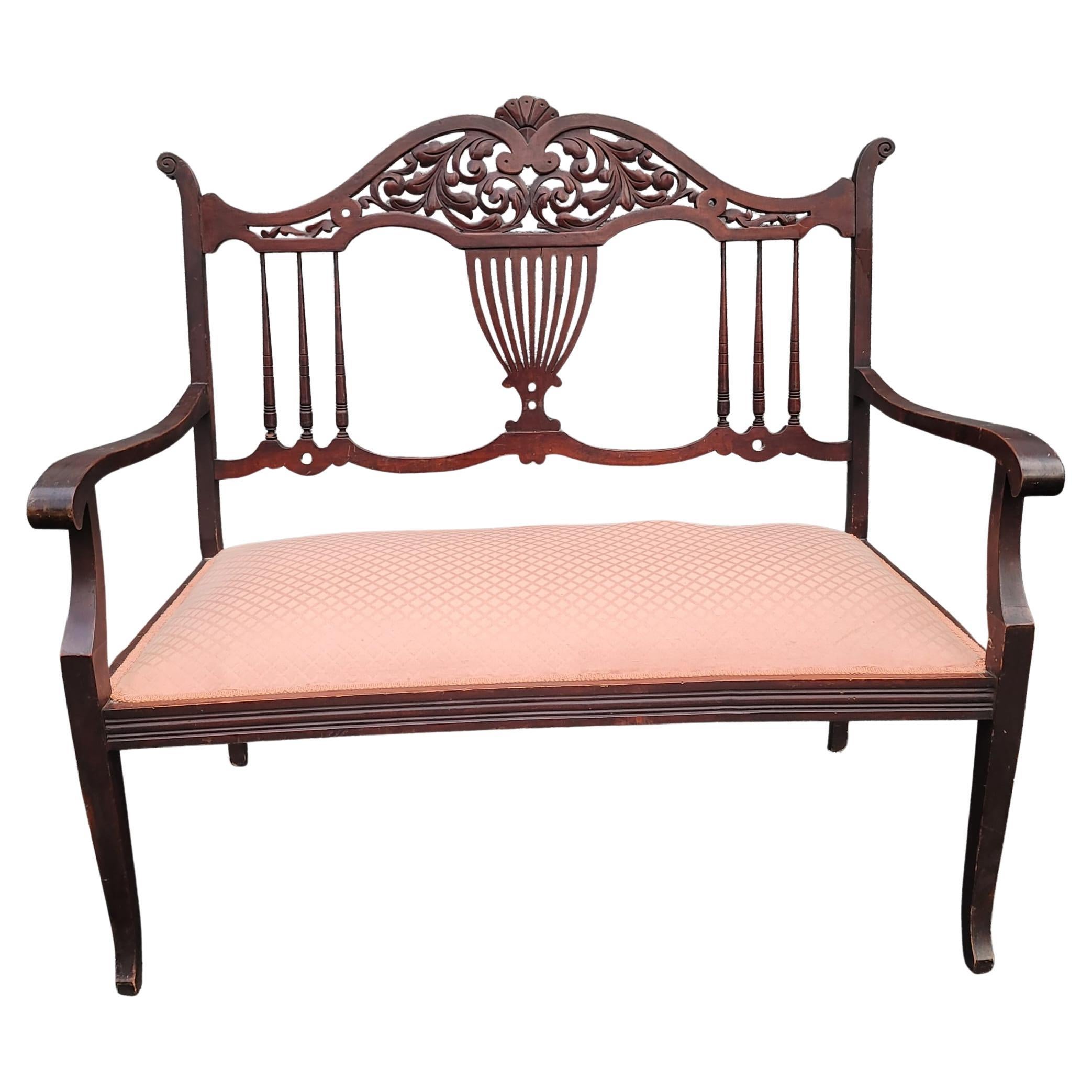 Early 20th Century Regency Carved Mahogany And Upholstered Settee