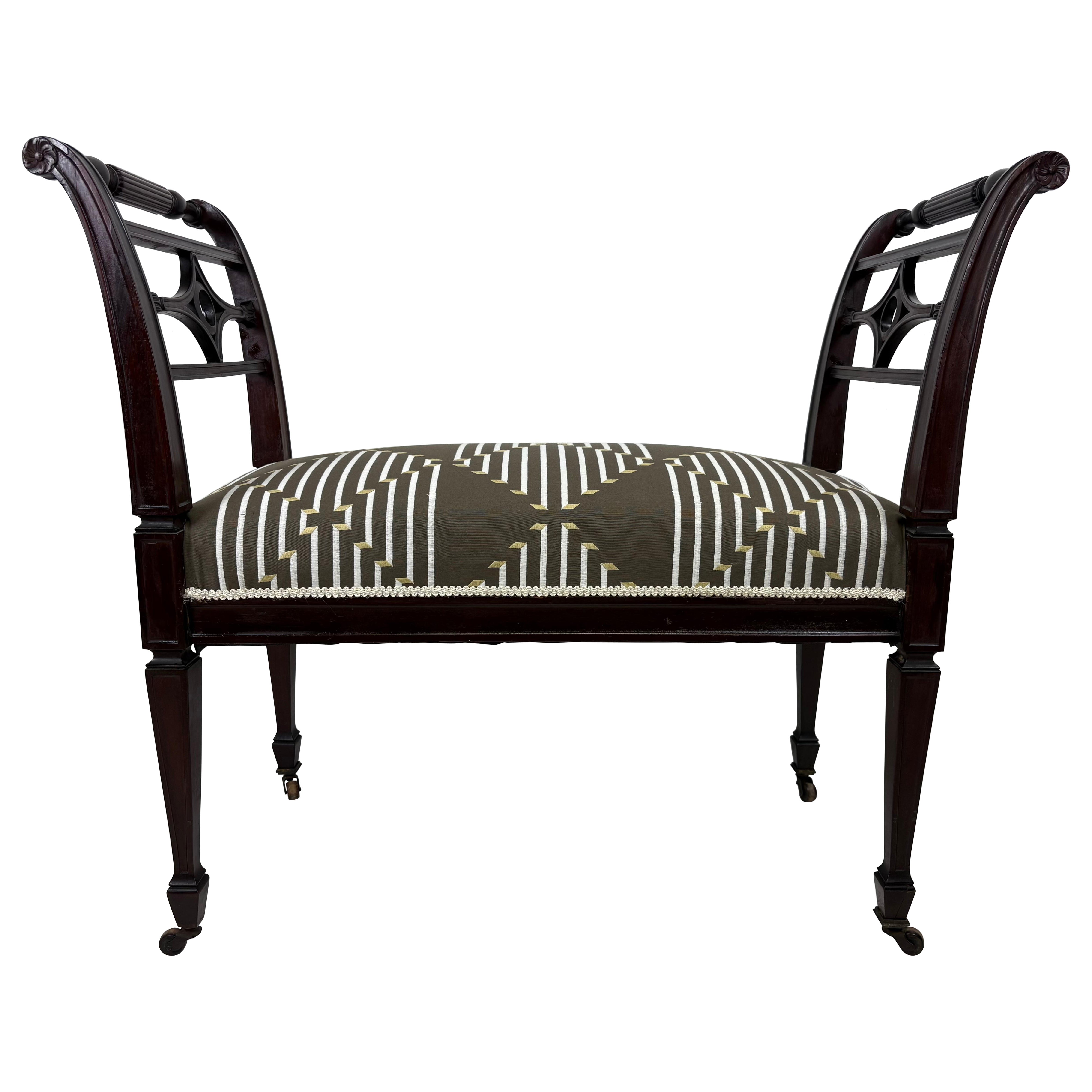 Early 20th Century Regency inspired newly upholstered bench