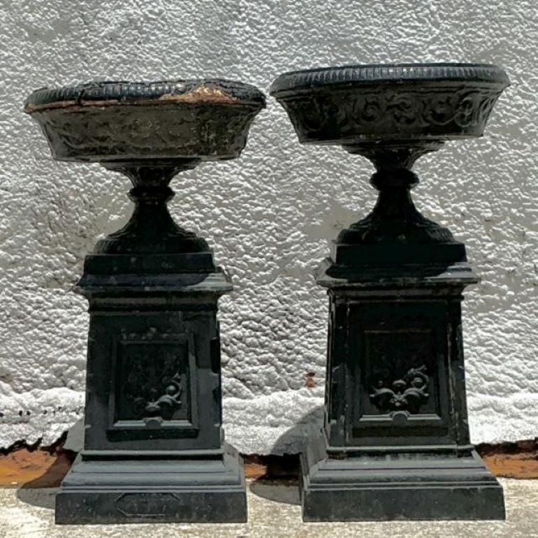 Regency Urne in ferro battuto patinato dei primi del Novecento - una coppia in vendita