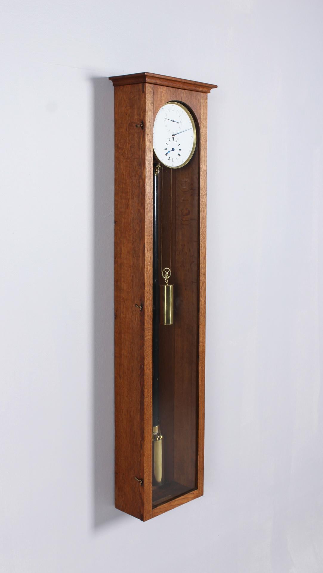 Brass Early 20th Century Regulator Wall Clock with Second Pendulum, Oak