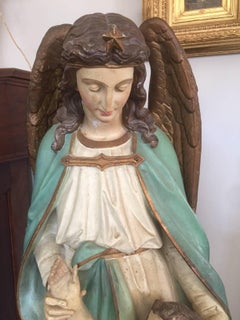Early 20th Century Religious White Terracotta Gabriel Angel Statue