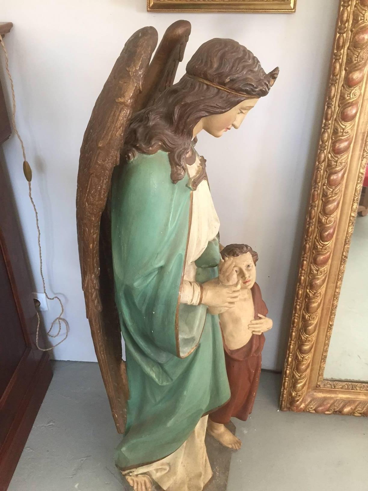 Plaster Early 20th Century Religious White Terracotta Gabriel Angel Statue