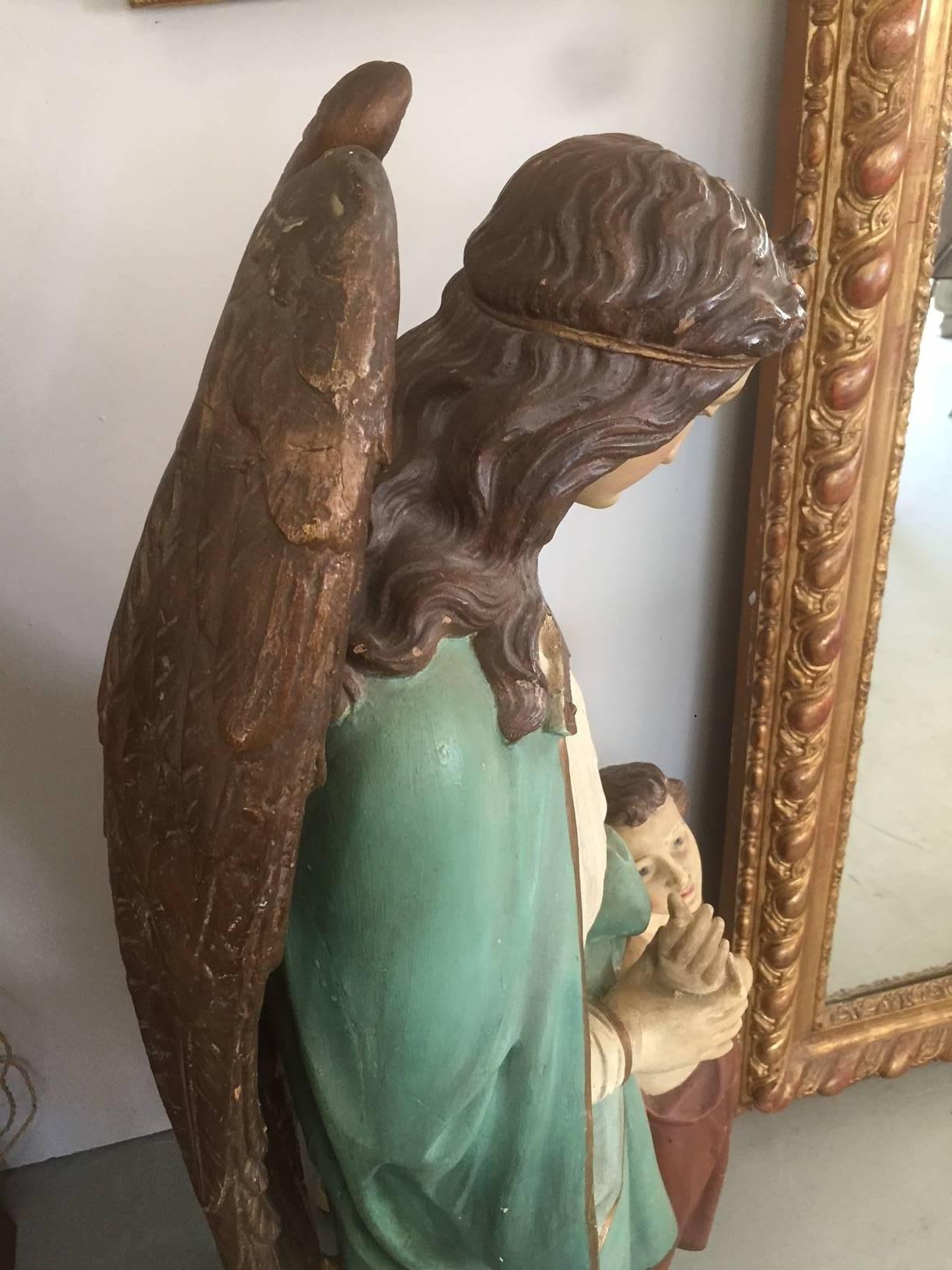 Early 20th Century Religious White Terracotta Gabriel Angel Statue 1