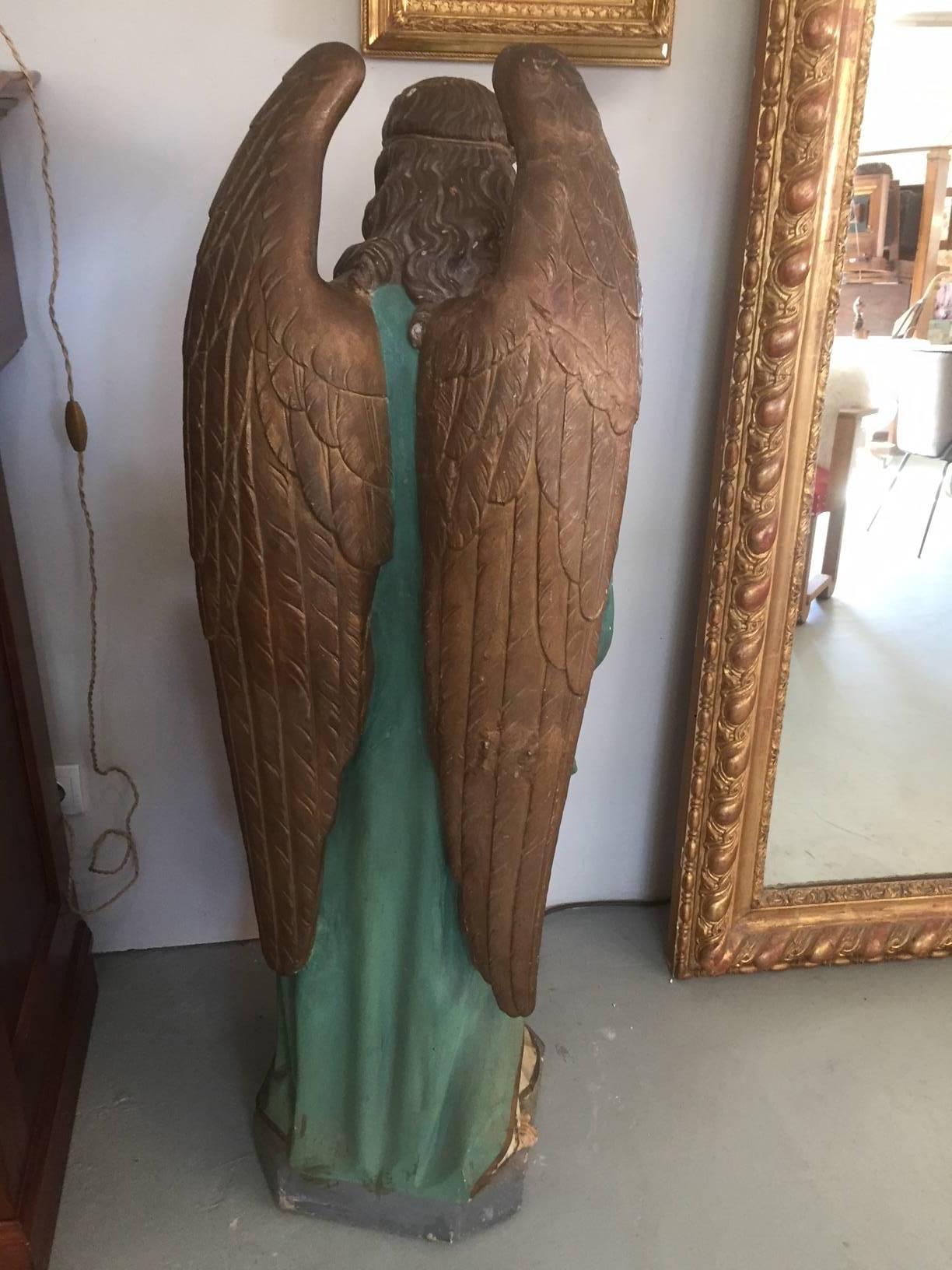 Early 20th Century Religious White Terracotta Gabriel Angel Statue 2