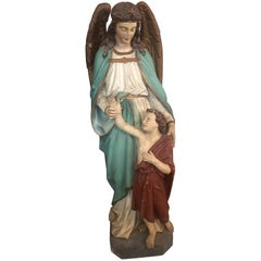 Early 20th Century Religious White Terracotta Gabriel Angel Statue